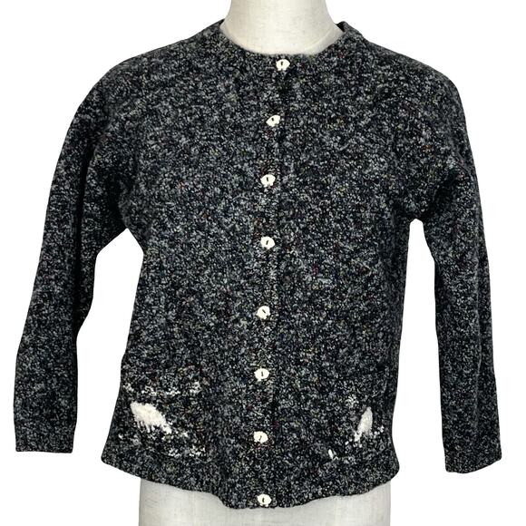 Vintage New Zealand Wool Cardigan Speckled Black & White...